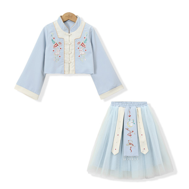 12986055.【明制国风刺绣汉服套装】儿童古装春季女童改良中国风长袖两件套
