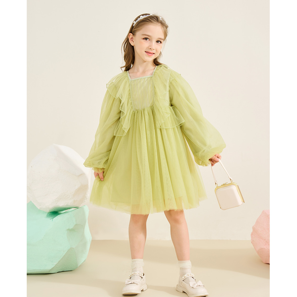 12986128.女童连衣裙2025春秋儿童洋气长袖网纱公主裙生日礼服裙子