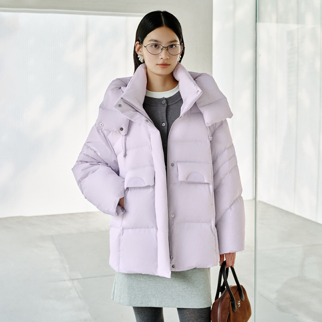 12994239.艾莱依冬季羽绒服女士可脱卸连帽时尚简约舒适中长款外套