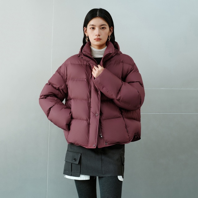 12994244.【鹅绒】艾莱依连帽羽绒服落肩袖宽松鹅绒显瘦保暖外套