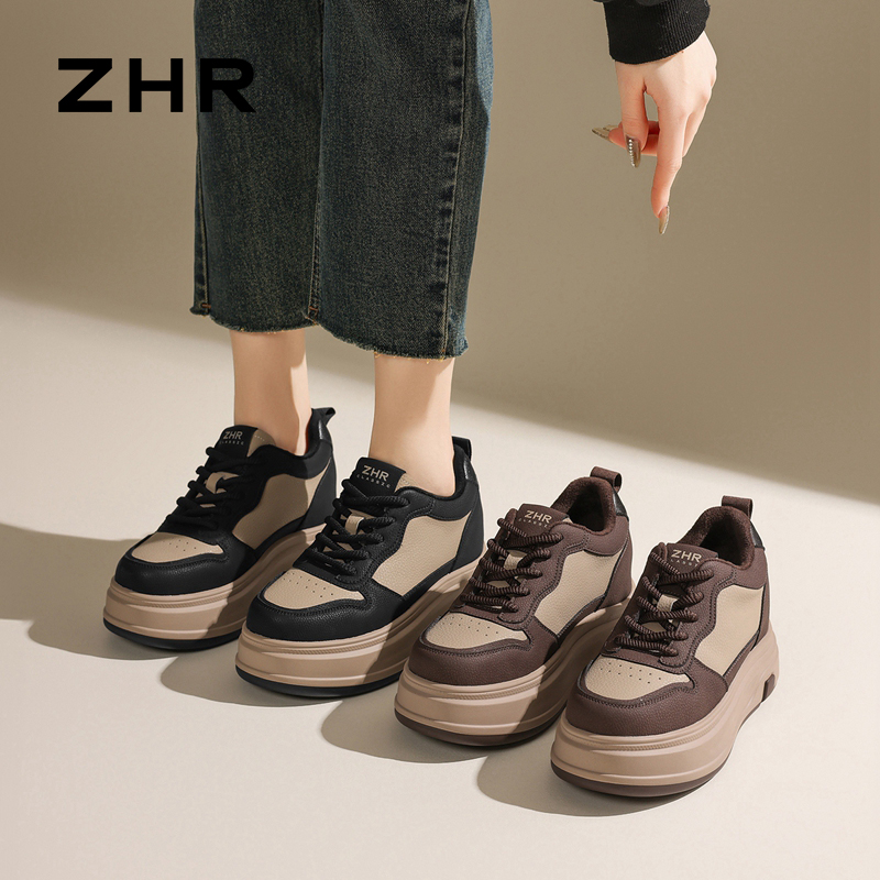 12993807.【ZHR则则】内增高小白鞋圆头系带厚底女鞋[PU]