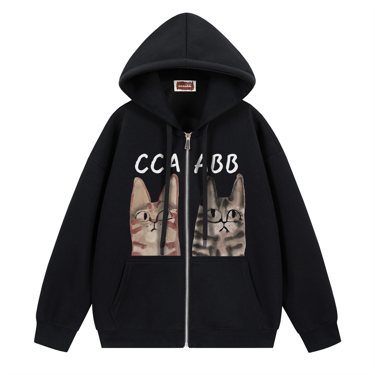 13706427.i.t ccaabb搞怪趣味卡通猫LOGO拉链开衫连帽卫衣男