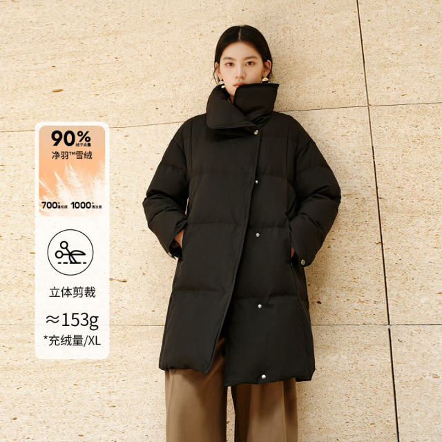 12994189.艾莱依羽绒服秋冬气质时尚领型防风保暖高级感中长款外套