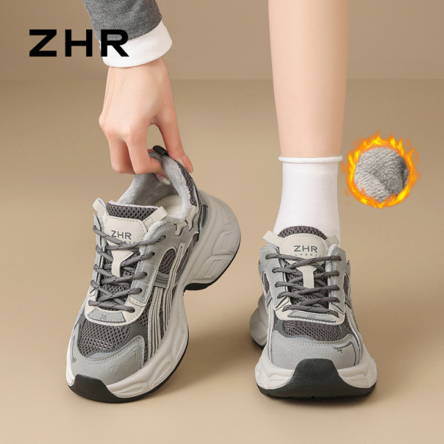 12993793.【ZHR则则】老爹鞋圆头系带厚底女鞋[PU+网布]