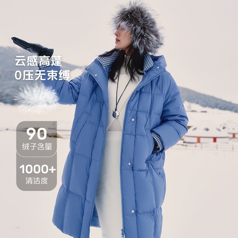 12994240.艾莱依泡芙羽绒服千鸟格拼接时尚插肩袖外套