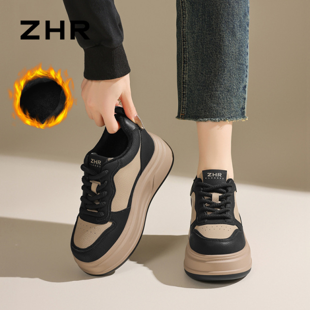 12993807.【ZHR则则】内增高小白鞋圆头系带厚底女鞋[PU]