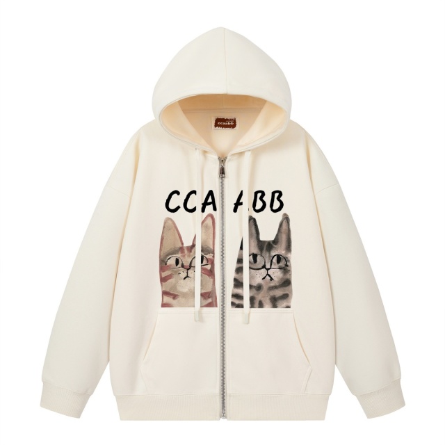 13706427.i.t ccaabb搞怪趣味卡通猫LOGO拉链开衫连帽卫衣男