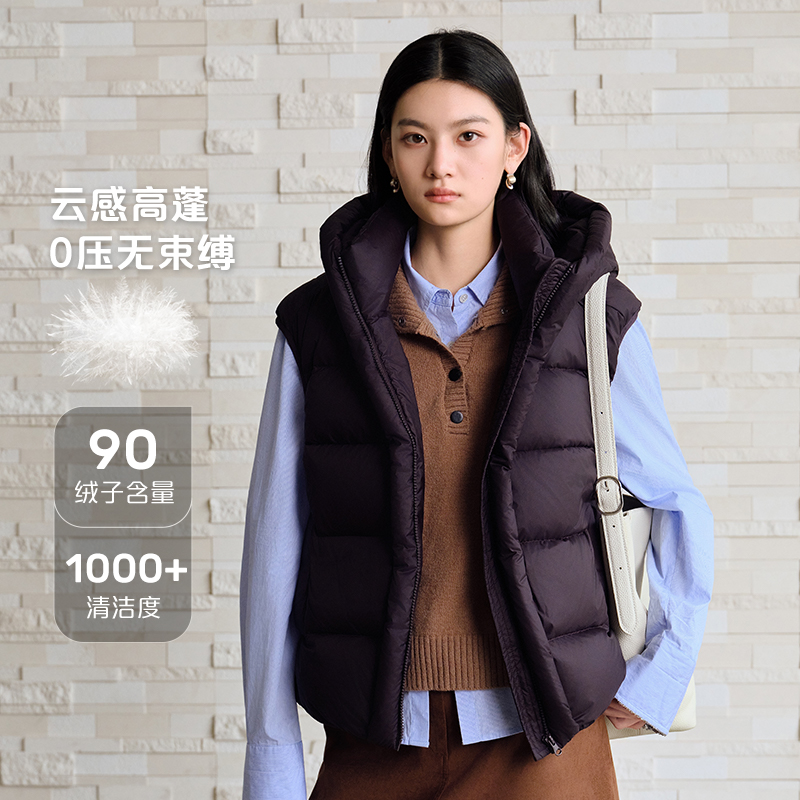 12994191.艾莱依秋冬泡芙羽绒服女士连帽设计防风保暖宽松短款马甲外套