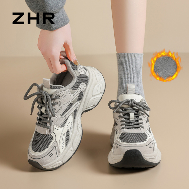 12993796.【ZHR则则】老爹鞋圆头系带厚底女鞋[PU+网布]