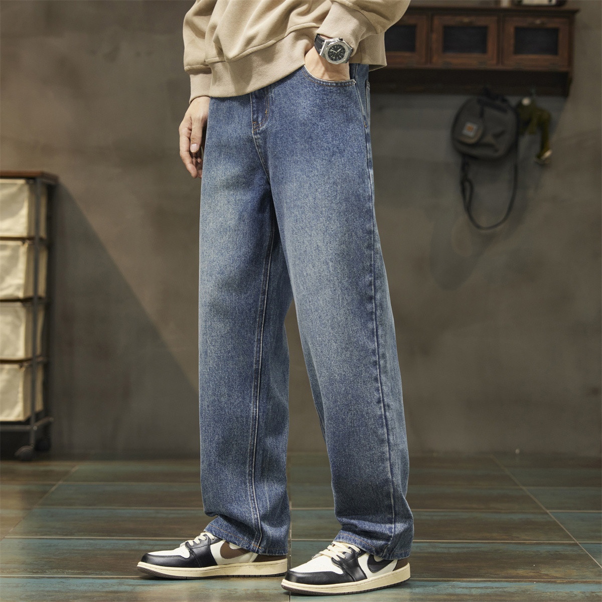 13706596.it ccaabb春夏休闲男士百搭宽松直筒长裤子舒适牛仔裤男