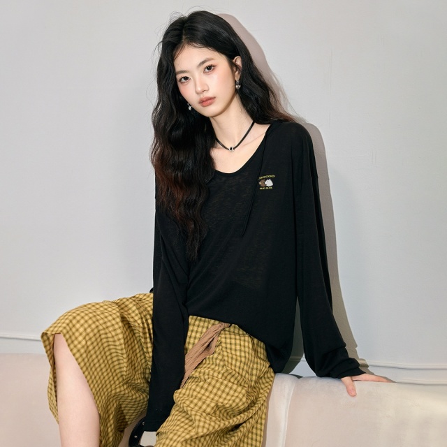13707182.CHOCOOLATE【含天丝】连帽长袖t恤慵懒风女式上衣