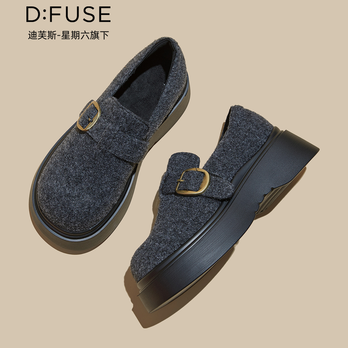 12996024.【墨斯本&D:Fuse/迪芙斯联名款】新款英伦复古带扣厚底勃肯鞋时尚百搭一脚蹬女单鞋DFD411227J