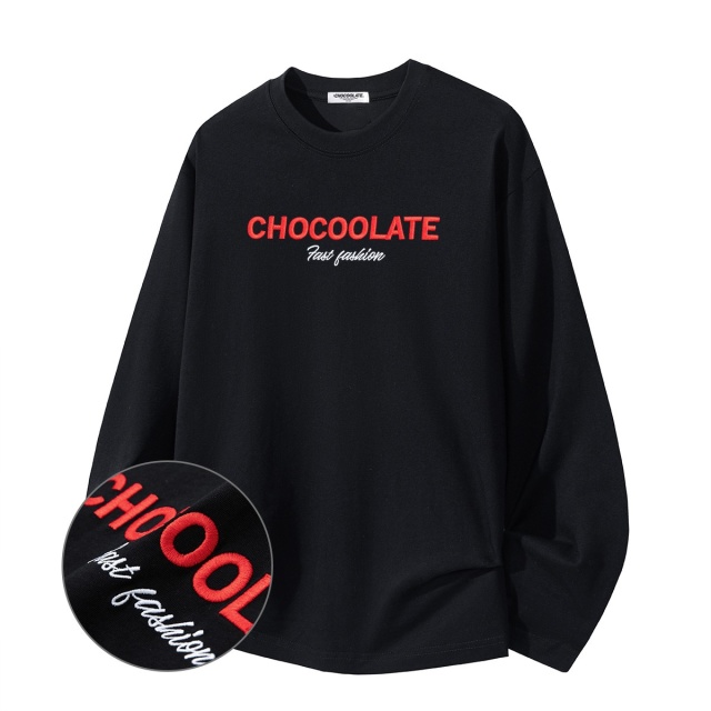 13708484.i.t CHOCOOLATE简约LOGO刺绣全棉长袖情侣T恤