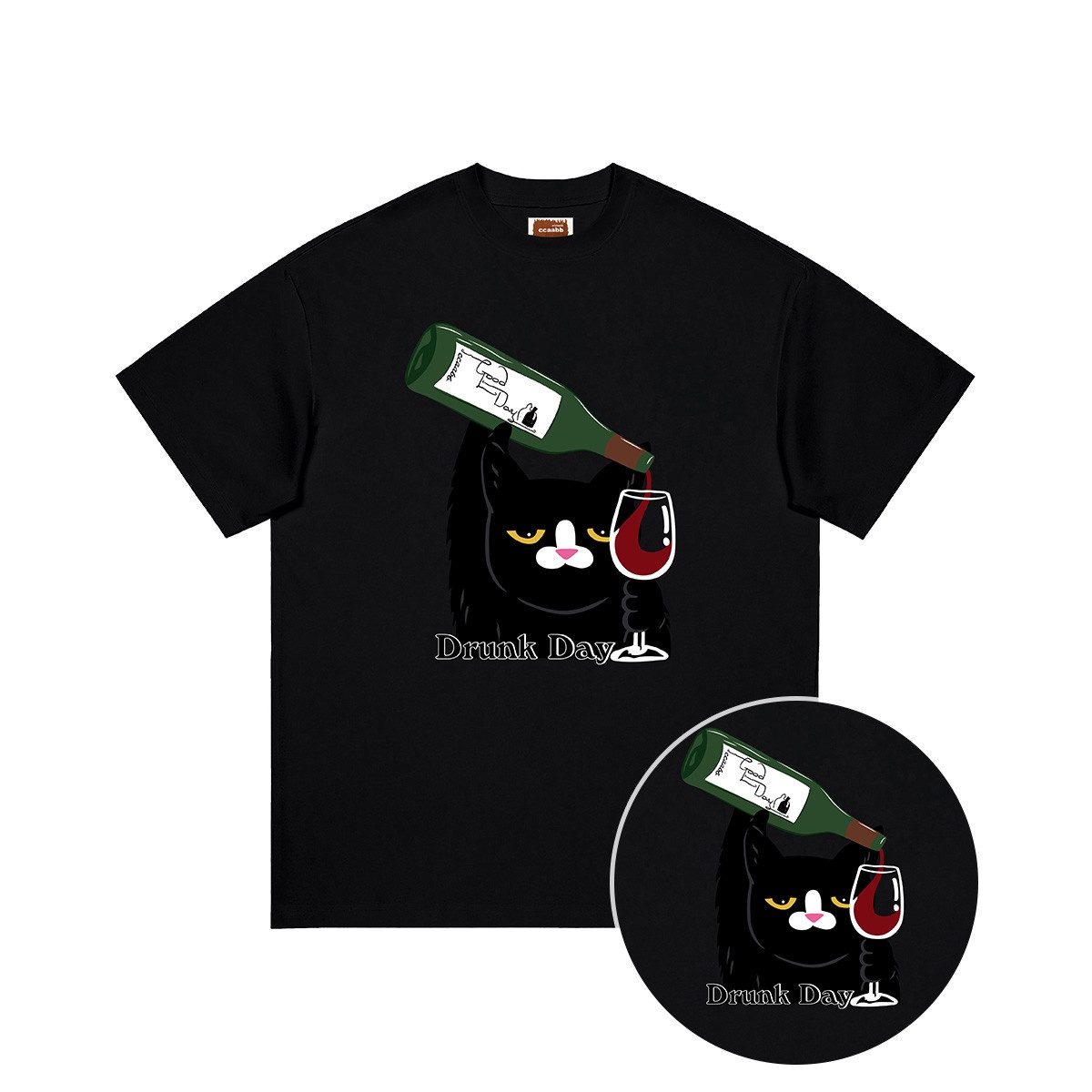 13708802.i.tccaabb【猫的品酒记】潮牌卡通烫画短袖T别致设计感