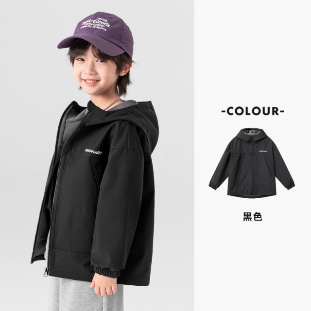 13311122.男童一体绒连帽外套春秋款户外防泼水软壳服儿童休闲运动保暖上衣