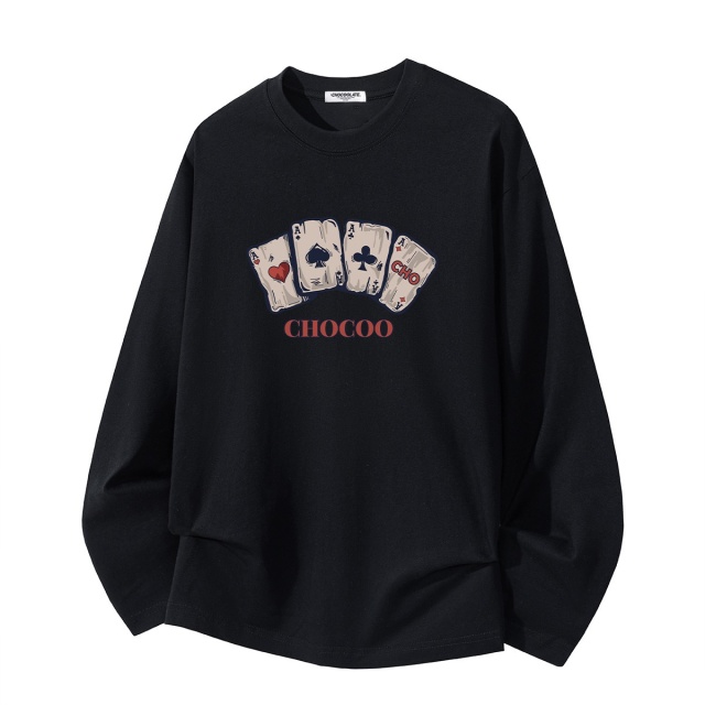 13708480.i.t CHOCOOLATE复古扑克牌印花全棉落肩长袖T恤男