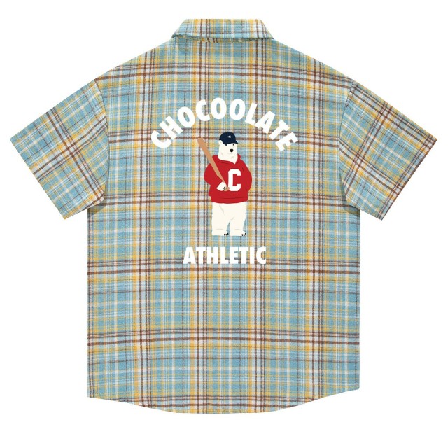 13708101.i.t CHOCOOLATE背面LOGO印花格纹短袖衬衫男装