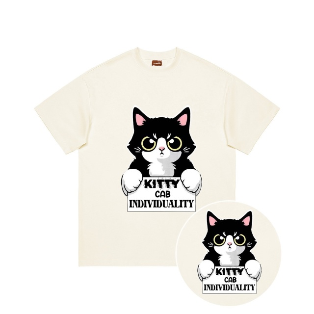 13708804.i.tccaabb冷酷黑猫烫画T恤个性趣味街头短袖男女同款