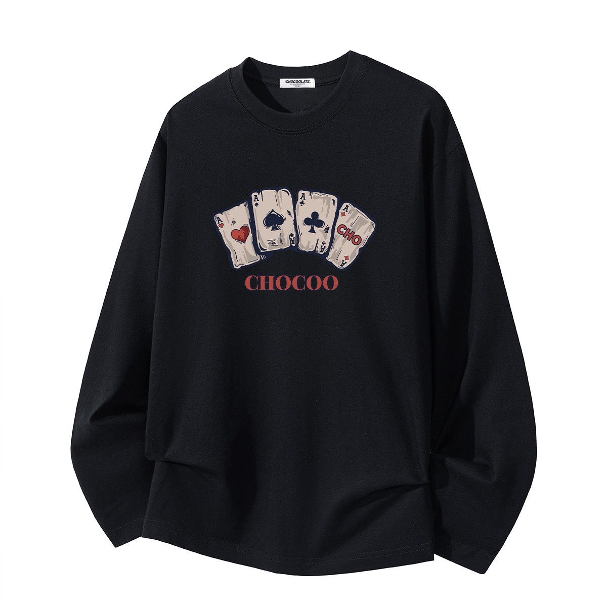 13708480.i.t CHOCOOLATE复古扑克牌印花全棉落肩长袖T恤男