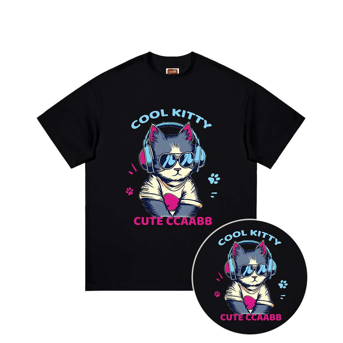 13708771.i.tccaabb【DJ打碟猫猫】图案烫画短袖T恤甜酷ins