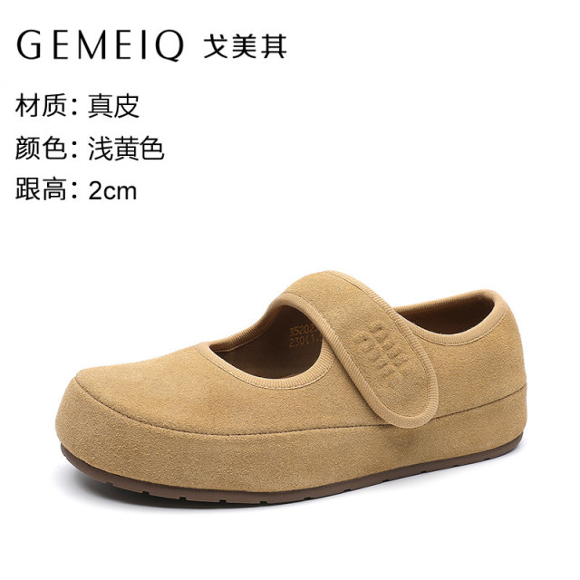 13004679.戈美其新款魔术贴复古方头玛丽珍鞋春季勃肯鞋舒适真皮女鞋洋气