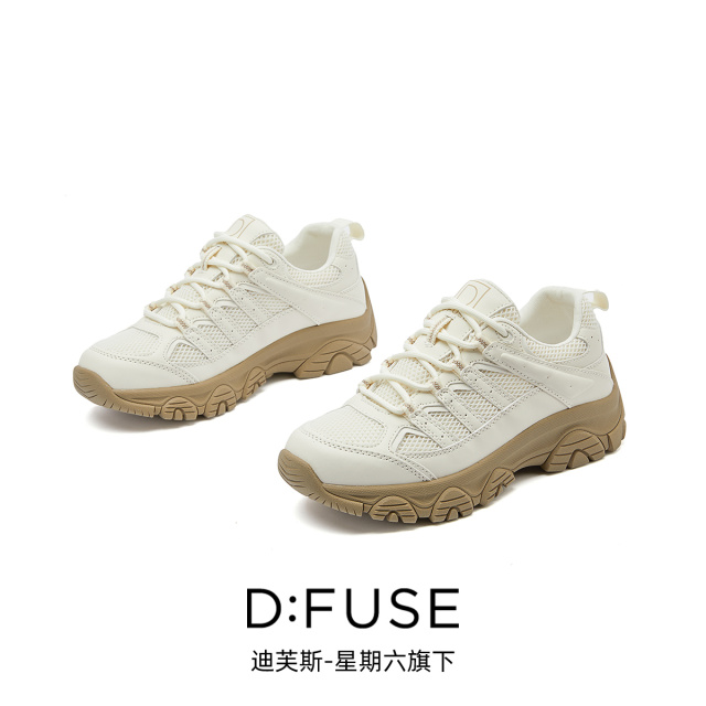 13000143.【墨斯本&D:Fuse/迪芙斯联名款】爆款圆头系带厚底板鞋百搭简约风休闲运动女款鞋DF4311174J
