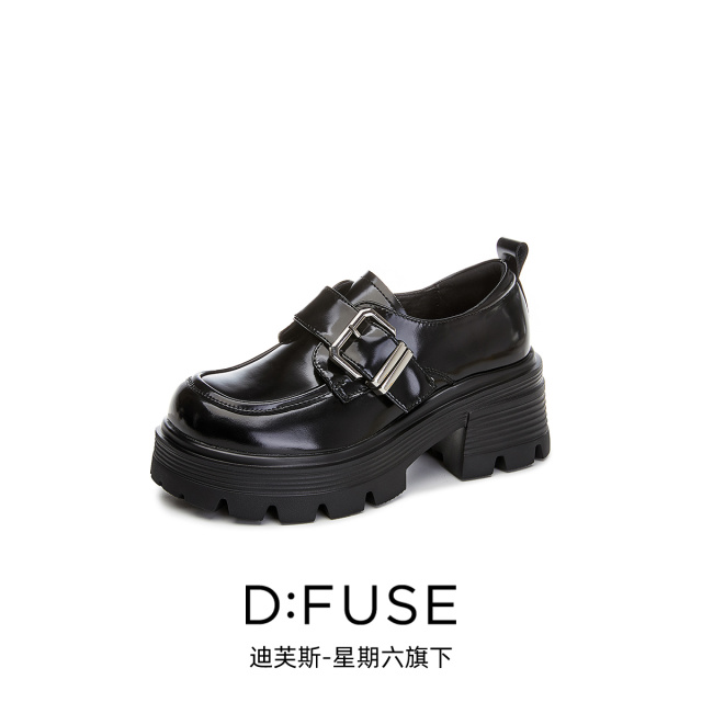 13000148.【墨斯本&D:Fuse/迪芙斯联名款】新款圆头英伦风厚底乐福鞋舒适百搭复古女皮鞋女款DF4311221J