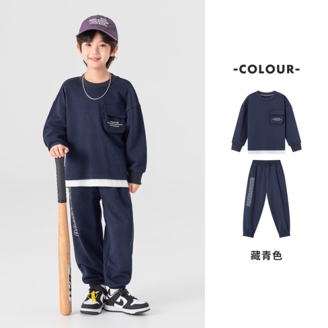 13311162.【立体胸带假两件】男童工装运动套装春秋款棉感软糯儿童卫衣裤子