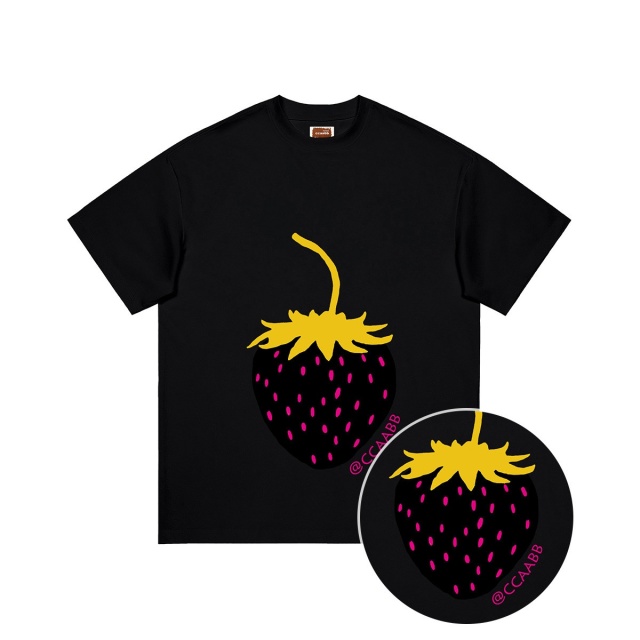 13708793.i.t ccaabb夏季草莓油墨烫画全棉舒适圆领短袖T恤女