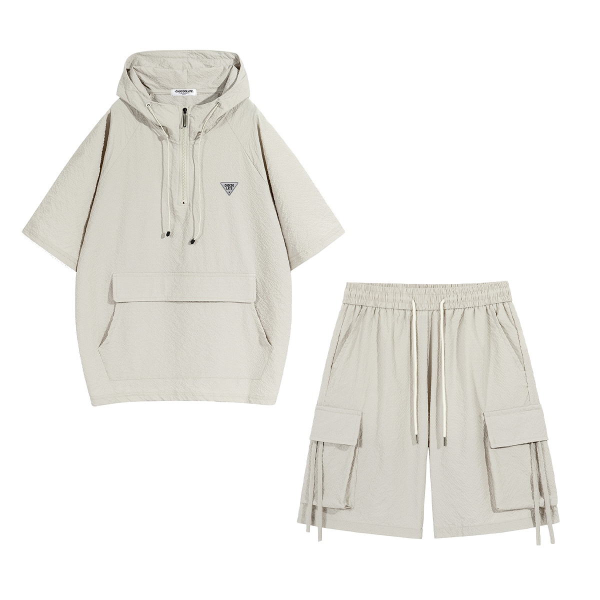 13707841.i.t CHOCOOLATE连帽短袖上衣系带大口袋五分短裤套装男