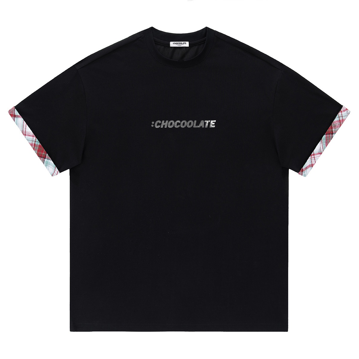 13708990.it CHOCOOLATE袖口拼接条纹格纹LOGO短袖T恤男