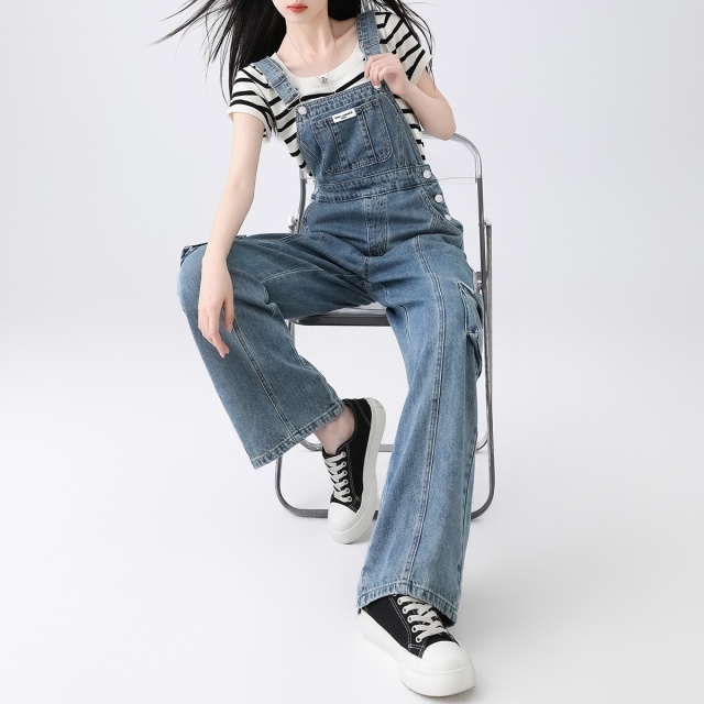 13708543.it ccaabb复古背带牛仔裤女款小众显瘦宽松直筒长裤子