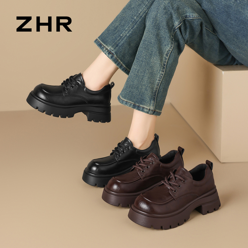13007916.【ZHR则则】深口单鞋圆头系带厚底女鞋[PU]