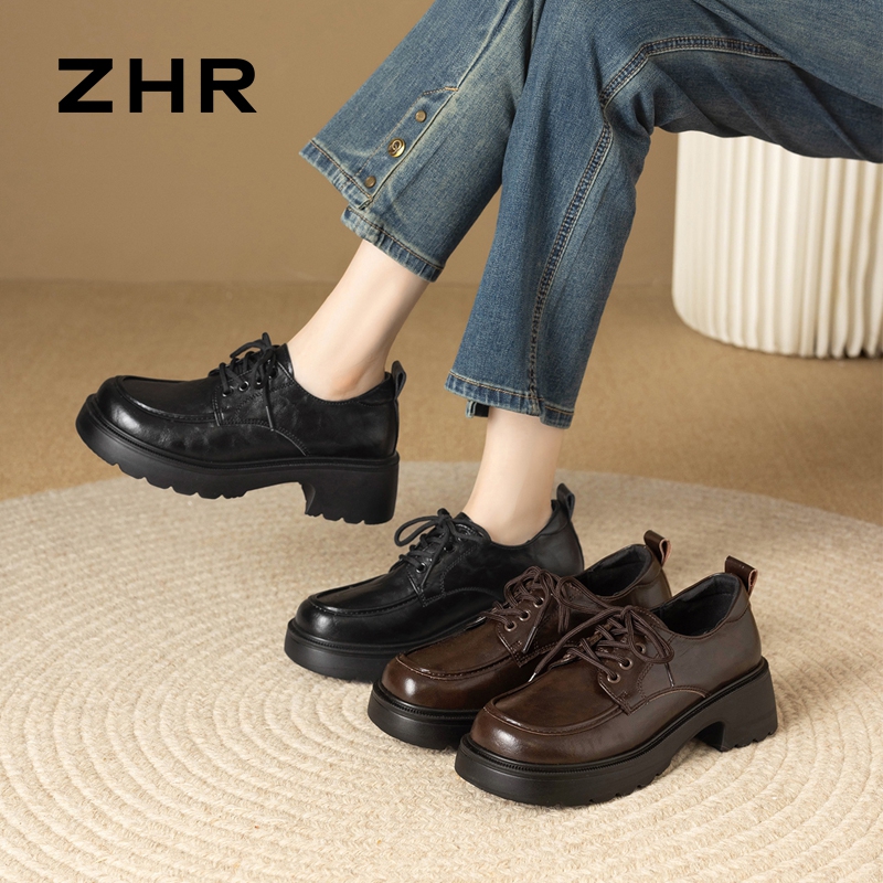 13008032.【ZHR则则】深口单鞋圆头系带厚底女鞋[超纤]