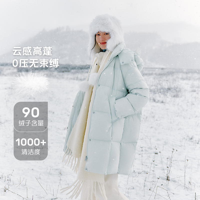 13009502.艾莱依羽绒服女中长款加厚高充鸭绒保暖连帽时尚简约气质保暖