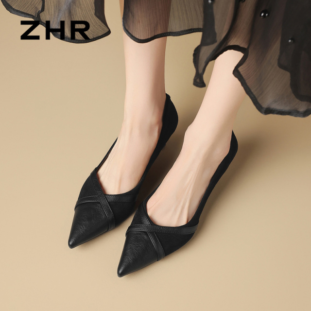 13007997.【ZHR则则】高跟鞋尖头套脚细跟女鞋[绒布+PU]