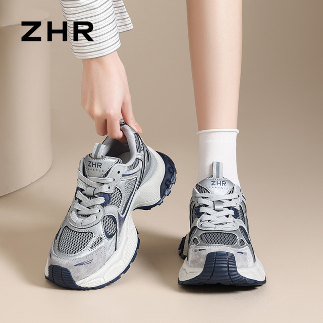 13007969.【ZHR则则】老爹鞋圆头系带厚底女鞋[超纤+网布]