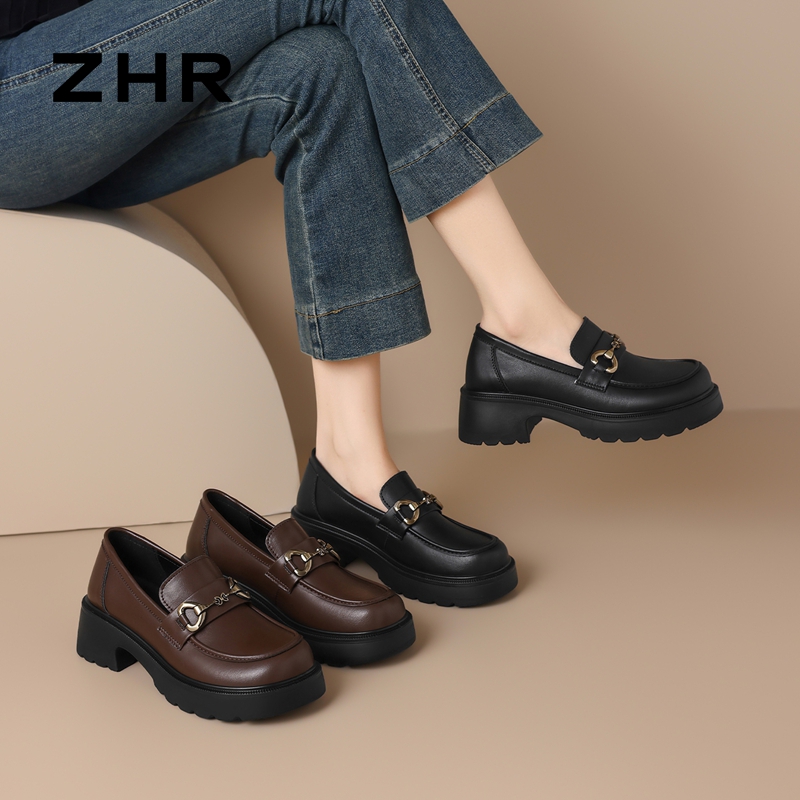 13007976.【ZHR则则】乐福鞋圆头套脚厚底女鞋[牛剖层移膜革]