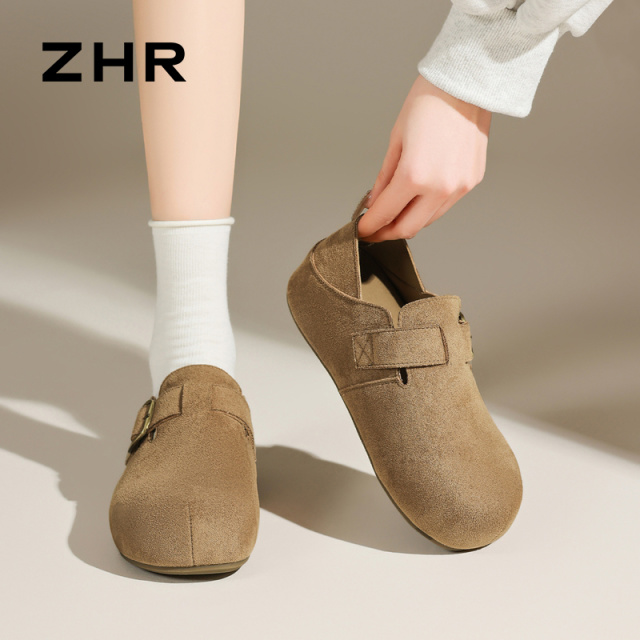 13008008.【ZHR则则】勃肯鞋圆头魔术贴平底女鞋[羊京绒]