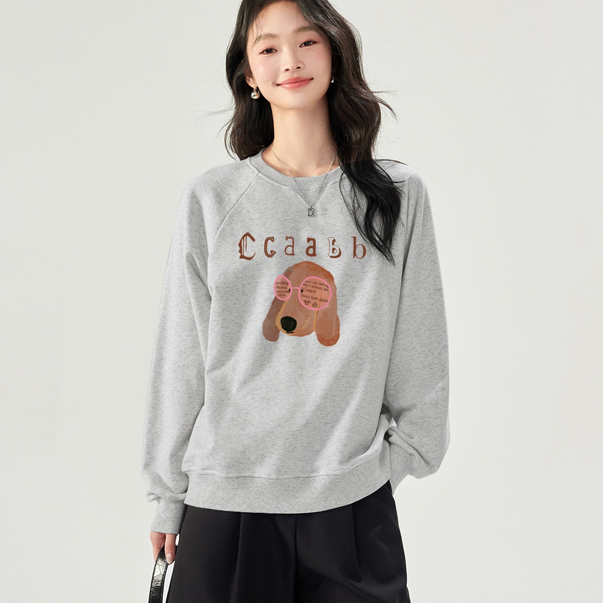 13709588.ccaabb时尚印花套头无帽卫衣日系小清新长袖女式上衣
