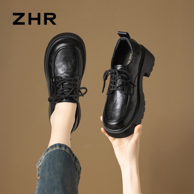 13008032.【ZHR则则】深口单鞋圆头系带厚底女鞋[超纤]