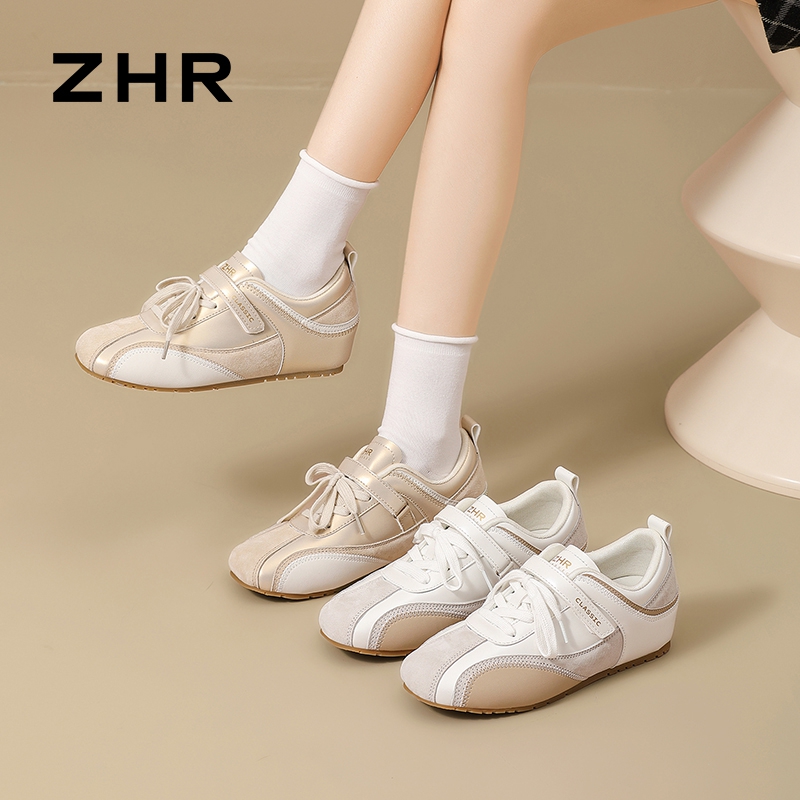 13007921.【ZHR则则】德训鞋圆头魔术贴平底女鞋[PU+头层猪皮+超纤]