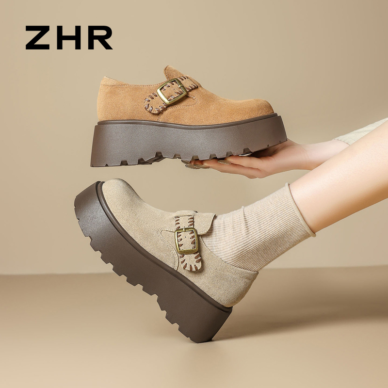 13007947.【ZHR则则】勃肯鞋圆头魔术贴厚底女鞋[牛纤绒]