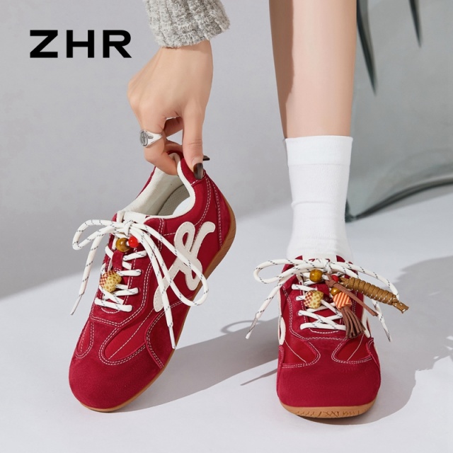 13007889.【ZHR则则】内增高阿甘鞋圆头系带平底女鞋[雨伞布+猪巴戈+PU]