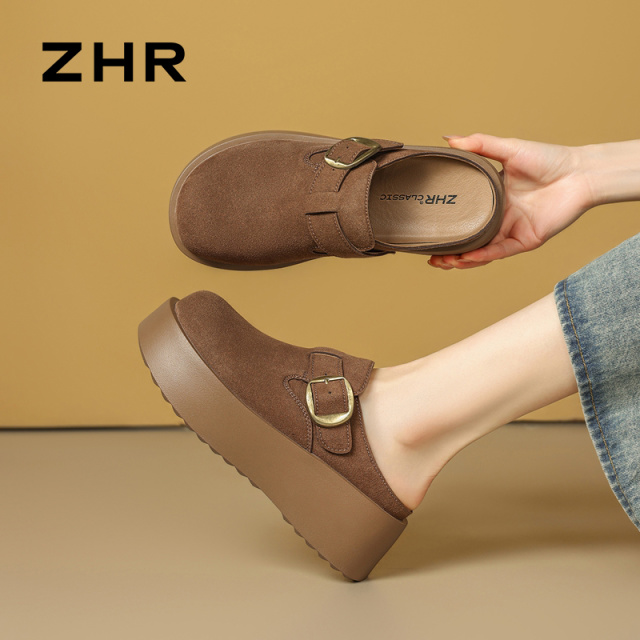 13007967.【ZHR则则】勃肯拖鞋圆头套脚厚底女鞋[牛纤绒]