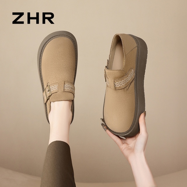13007968.【ZHR则则】勃肯鞋圆头魔术贴厚底女鞋[牛奶绒]