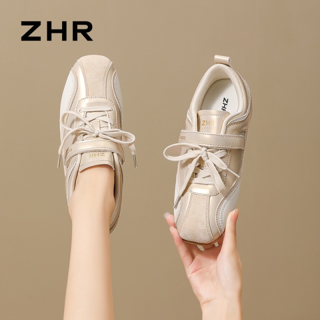 13007921.【ZHR则则】德训鞋圆头魔术贴平底女鞋[PU+头层猪皮+超纤]
