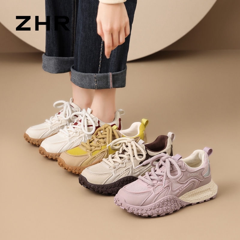13008442.【ZHR则则】阿甘鞋圆头系带厚底女鞋[PU+TPU+网布]
