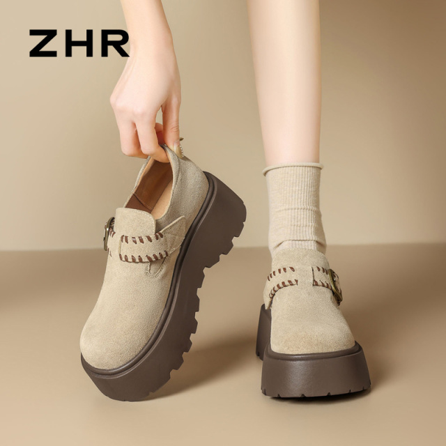 13007947.【ZHR则则】勃肯鞋圆头魔术贴厚底女鞋[牛纤绒]
