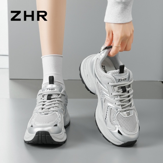 13007903.【ZHR则则】老爹鞋圆头系带厚底女鞋[PU+网布]